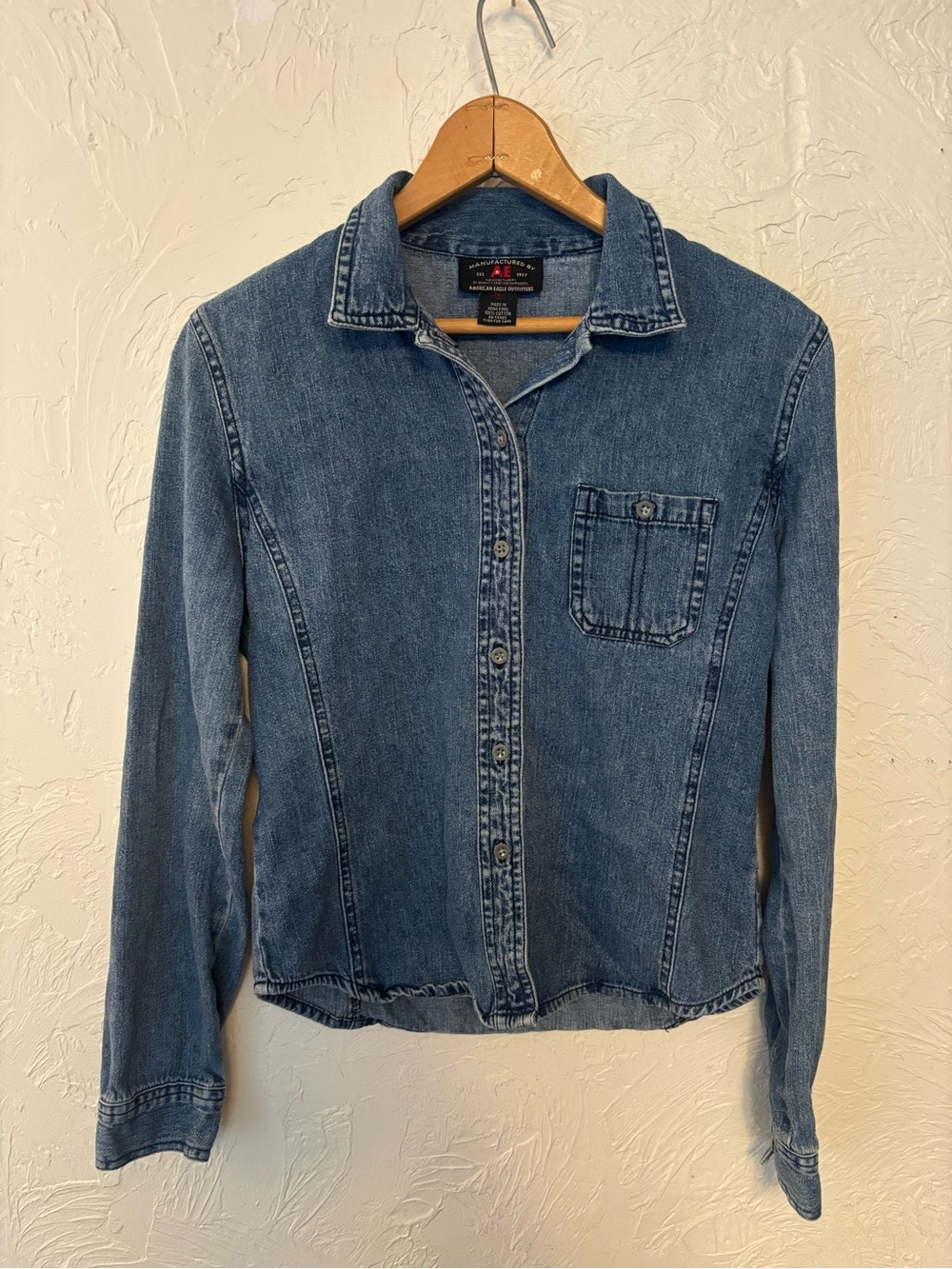 Vintage Amercian Eagle Button Up Blue Jean Women's S Long Sleeve Pocket Denim